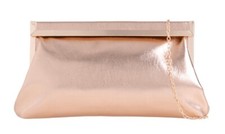 Women's Plain Metal Trim Faux Leather Clutch Bag Wedding Prom Evening Handbag