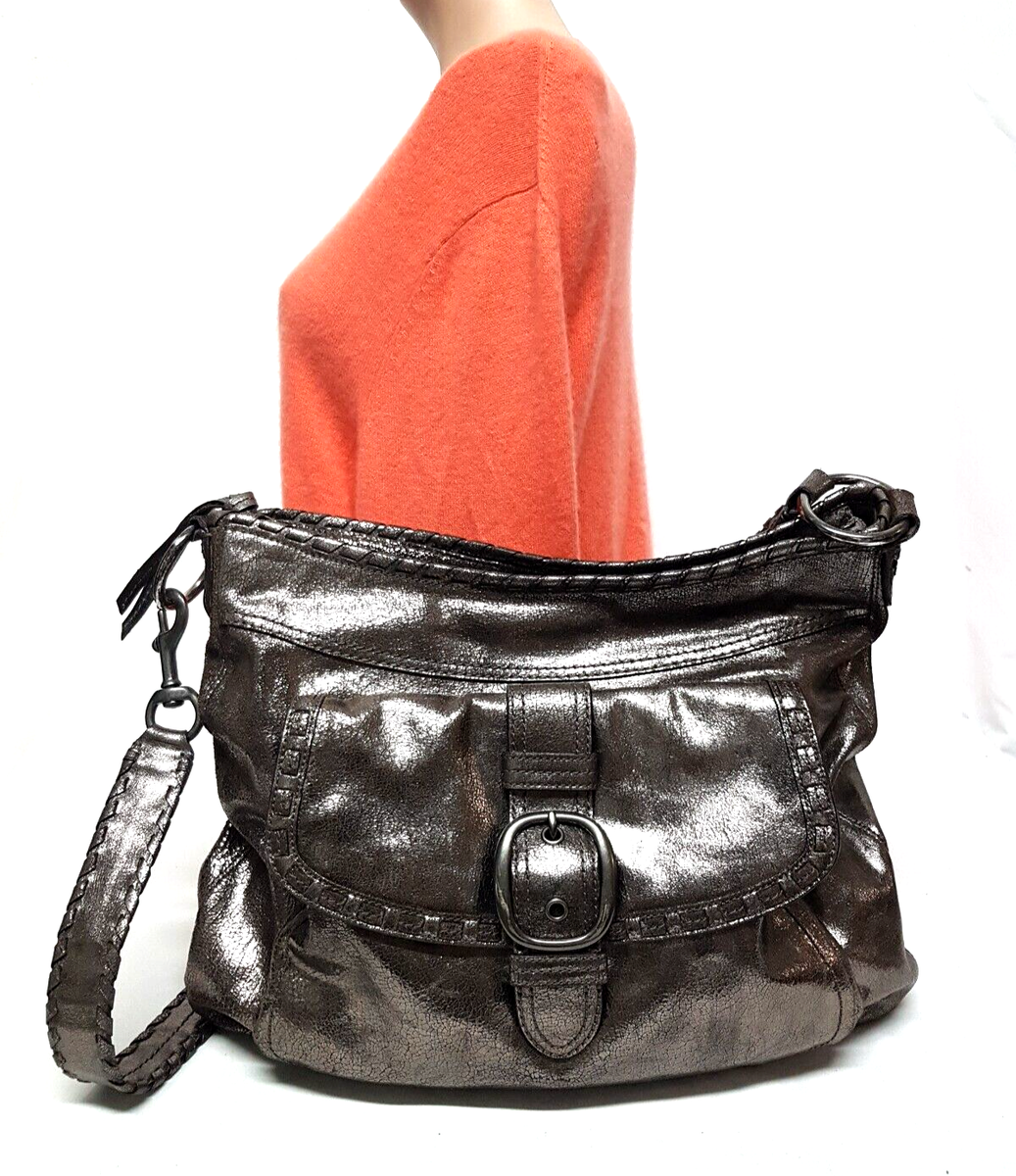 COACH DYLAN XLARGE CRACKLE METALLIC LEATHER HOBO SHOULDER BAG