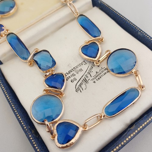 Vintage Art Deco Style - Glass Bezel Set - Royal Blue Necklace - 20" - Picture 3 of 4
