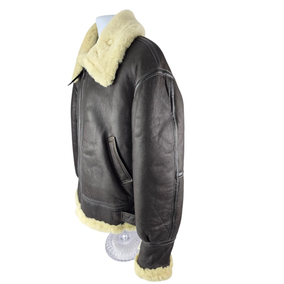EXCELLED Heavy Shearling Sheepskin B3 Aviator Bomber Jacket M / L  MADE IN USA - Image 3 of 4