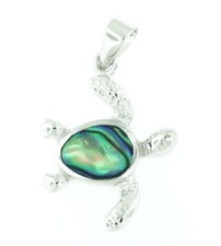 Solid 925 Sterling Silver Natural Abalone Shell Women's Ocean Sea Turtle Pendant