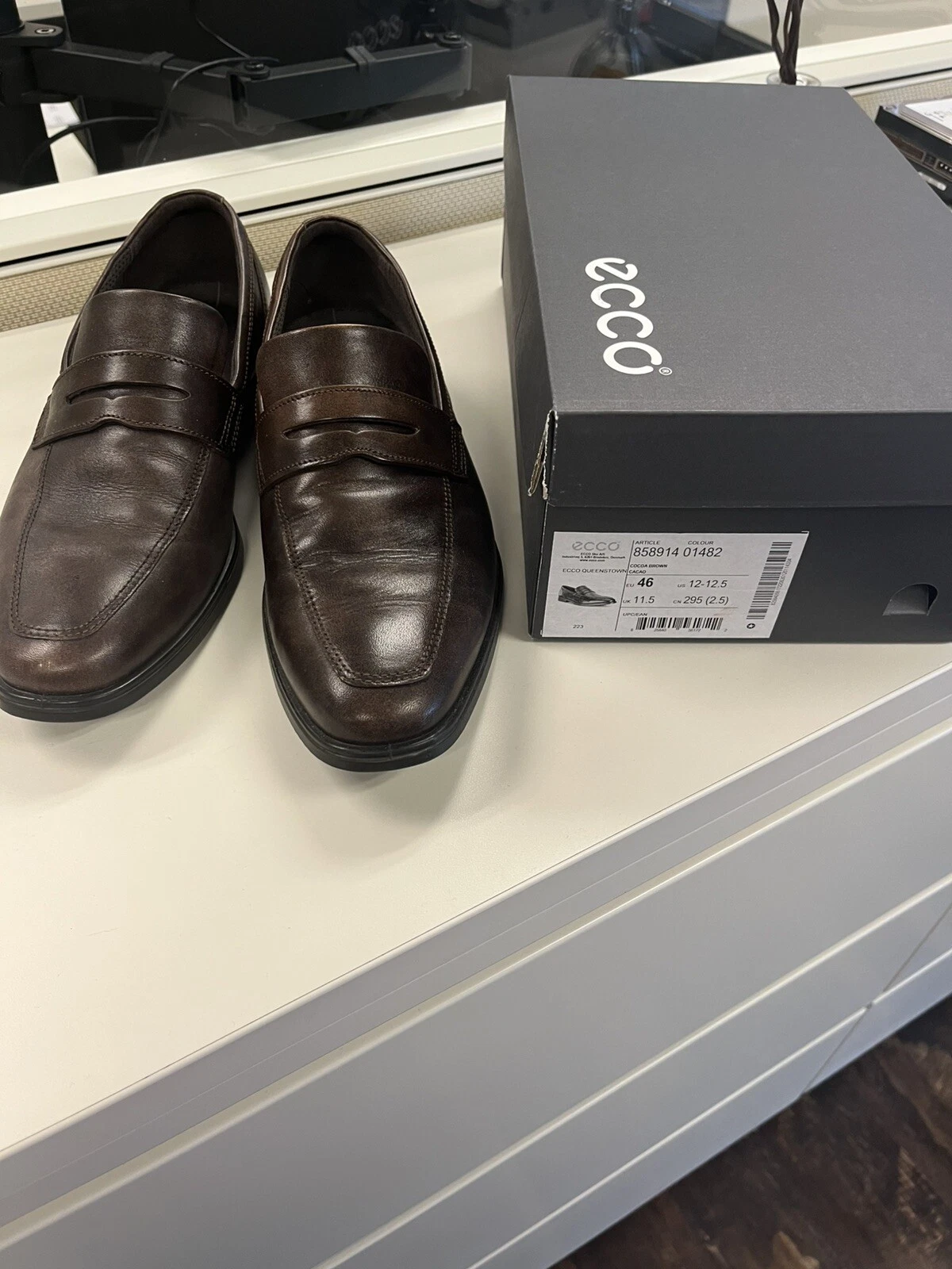 Mocassini uomo Ecco Queenstown Penny pelle marrone cacao scarpe casual slip on 46