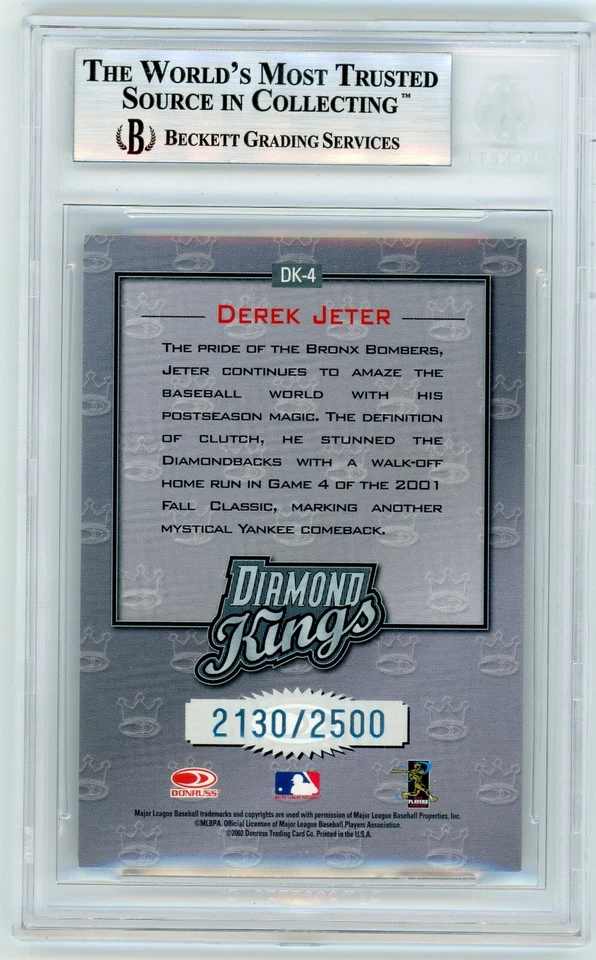 DEREK JETER 2002 Donruss Diamond Kings Insert DK4 Yankees 2130/2500 BGS 8.5 NMMT - Image 2 of 2