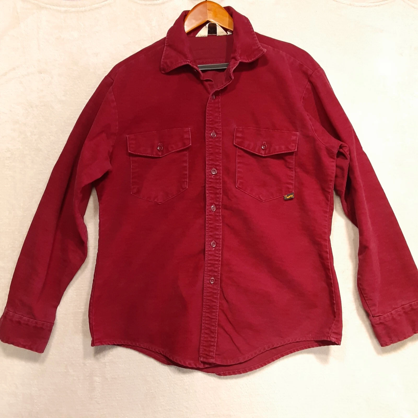 Duxbak Mens Vintage Long Sleeve Button Shirt Sz.L/Burgundy/Cotton/Outdoor