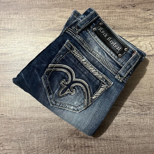Rock Revival Jeans Alanis Women’s Sz 27 Bootcut Distressed Sequin Denim Dark Was - Picture 15 of 15