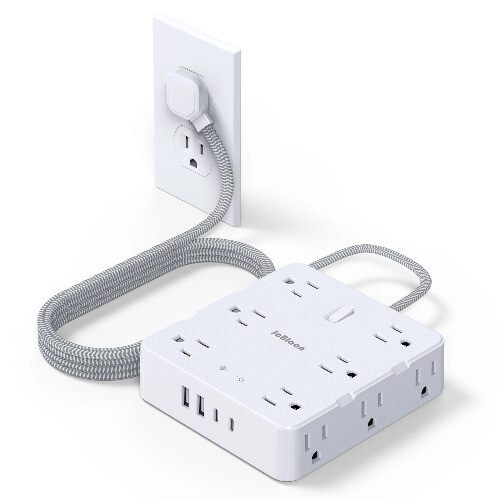 Surge Protector Power Strip with USB Ports,5Ft BraidedFlat Plug Cord Power Strip-image