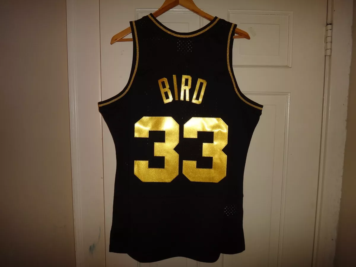 Men's Mitchell & Ness Larry Bird Gold Boston Celtics 75th Anniversary  1985/86 Hardwood Classics Swingman Jersey