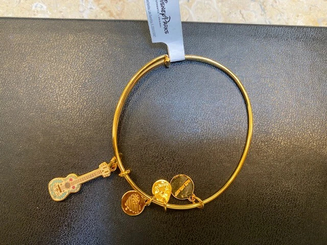 New Disney Parks Alex and Ani Coco Miguel Guitar Gold Charm Bangle Bracelet