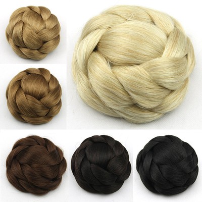 Womens Chignon Braided Hair Buns Clip In Hairpieces Extension