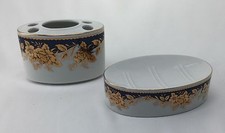 White Blue Gold Soap Toothbrush Holder Made In Japan 160614/KA