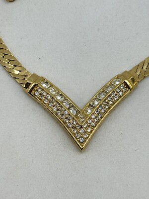 Vintage CD Christian Dior V-Shaped Gold-Tone with Crystals 16