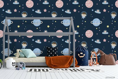 3D Planet Astronaut Child UFO Self-adhesive Removable Wallpaper Murals Wall 773