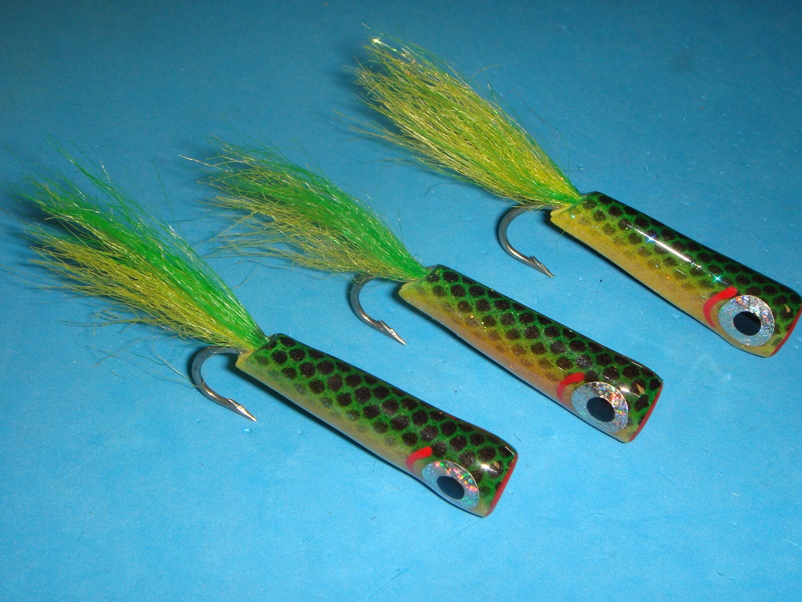 FLY FISHING FLIES - Green/Yellow FOAM CREASE FLY Poppers, size #2/0 (3 pcs. ) - Image 6