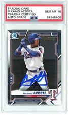 2021 MAXIMO ACOSTA BOWMAN CHROME AUTO AUTOGRAPHED PSA DNA 10 GEM MINT!! QTY