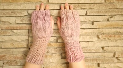Hand Knit Fingerless Mittens/Gloves - Wrist Warmer - Gift Idea - Pink Variegated