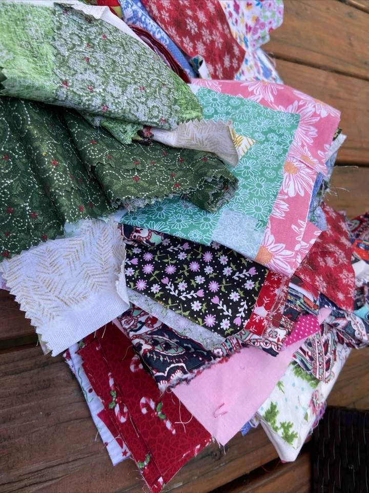 Over 3.5 Pounds of Cotton Fabric Quilting Cut Scraps Squares Remnants - Image 4 of 4