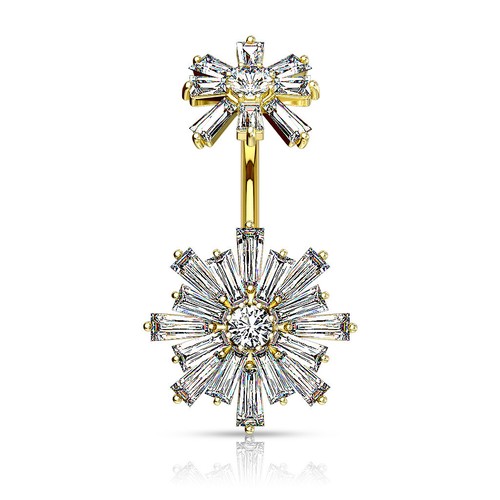 Tier Baguette CZ Flower Internally Threaded Flower Belly Button Navel Ring B599 - Picture 4 of 6