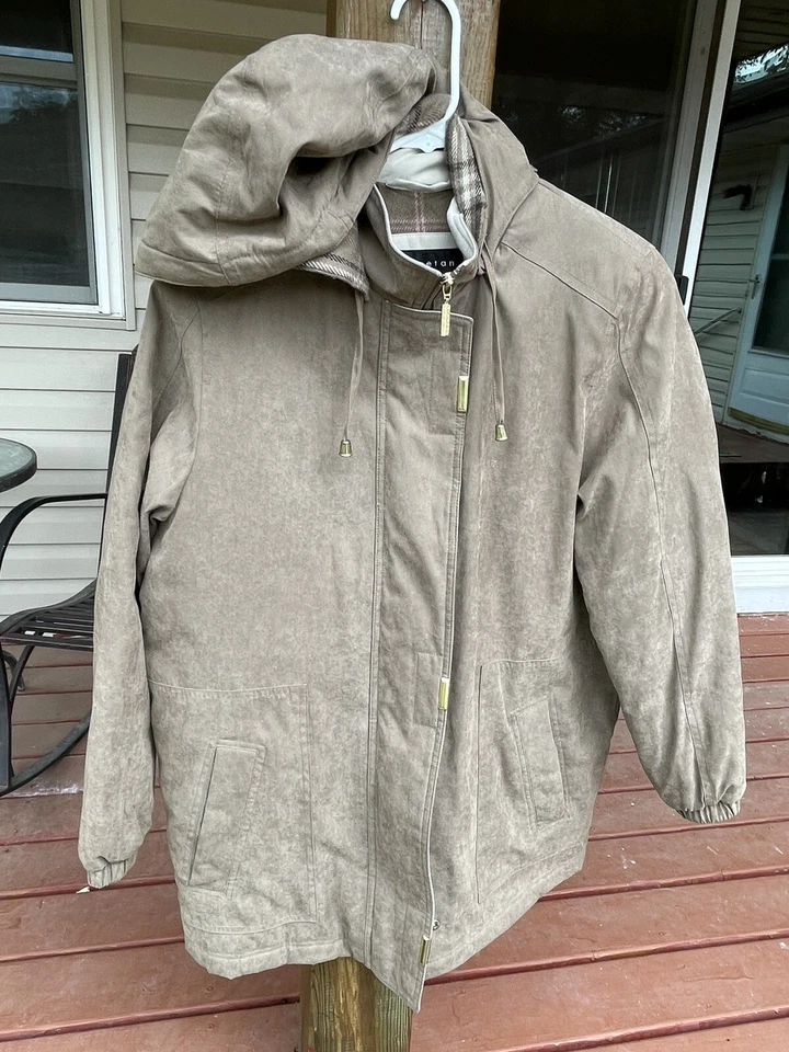 Chaqueta Abrigo Capucha Para Mujer BRAETAN Imitación Gamuza Cuero/Piel TAN S Foto 2 de 4