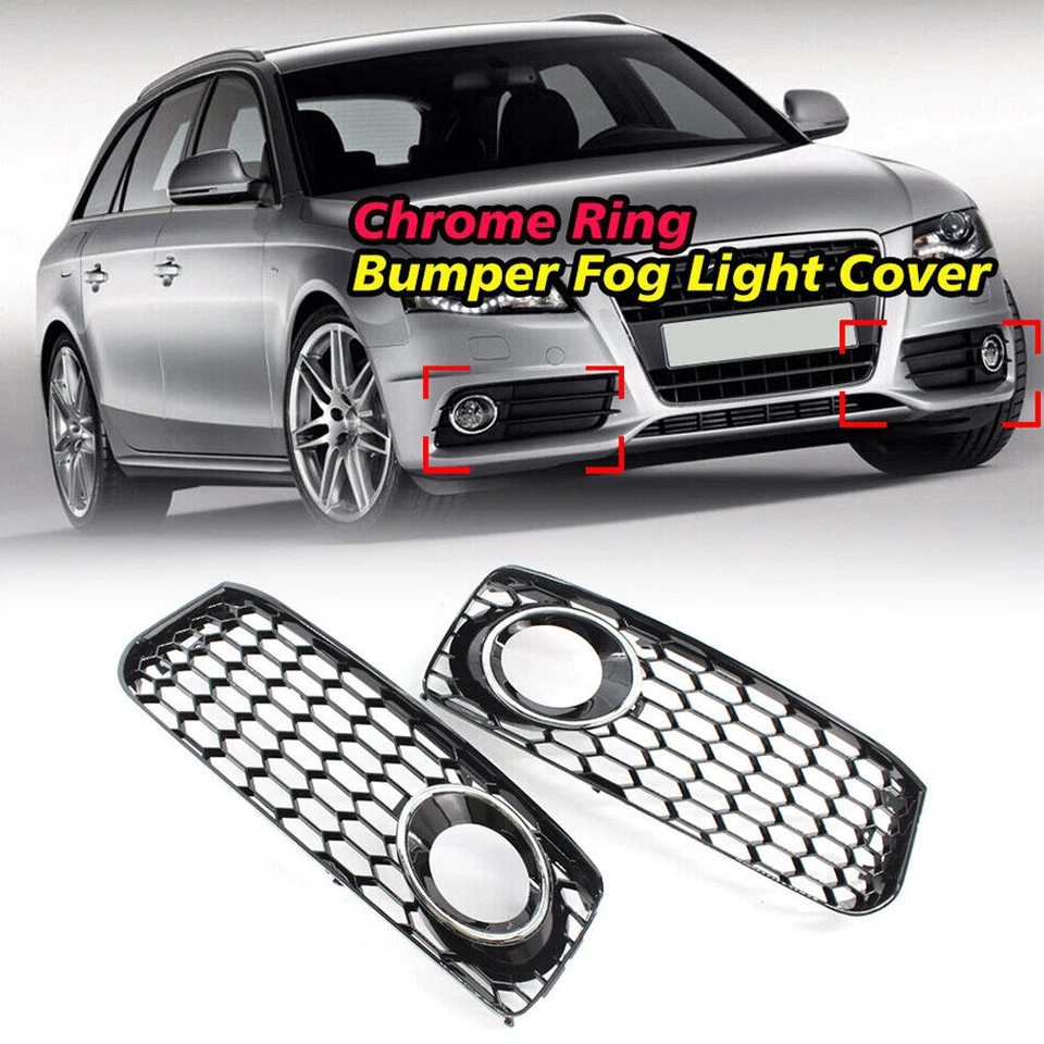 2009-12 For Audi A4 S4 RS4 B8 Front Henycomb grille Bumper Grill &fog lamp cover - Image 3 of 4