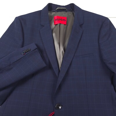 $495 HUGO BOSS Arti 232x X-Slim Blue Plaid Performance Blazer Jacket Mens 38S