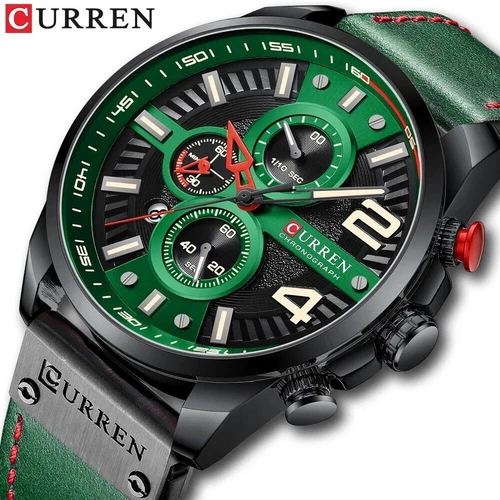 Premium Leder Armbanduhr Chronograph Wasserdicht Kalender Datum Analog Herrenuhr - Bild 1 von 28
