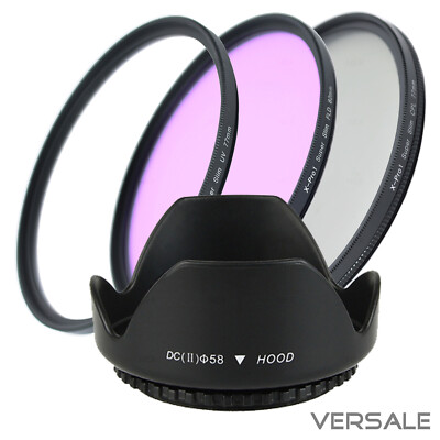 UV + CPL + FLD Filter + Sonnenblende 58mm Super Slim Kamera Objektiv