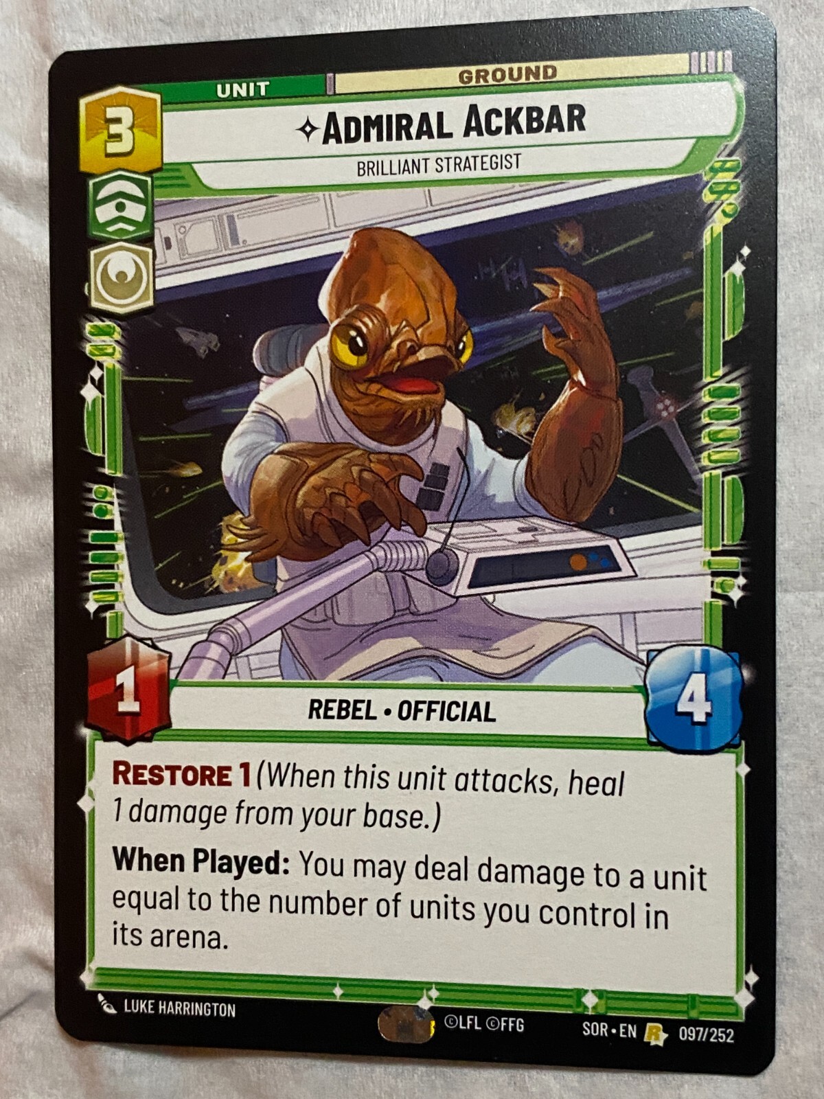 STAR WARS UNLIMITED TCG SoR ADMIRAL ACKBAR Rare Card NM