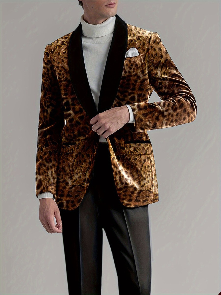 Men's Fashion Tiger Stripe Jacket with Black Shawl Lapel Tuxedos