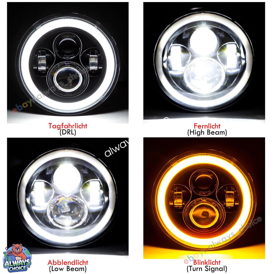 7 Zoll Motorrad LED Scheinwerfer Hi/Lo Projektor mit Mattes Gehäuse + Halterung - Bild 4 von 4