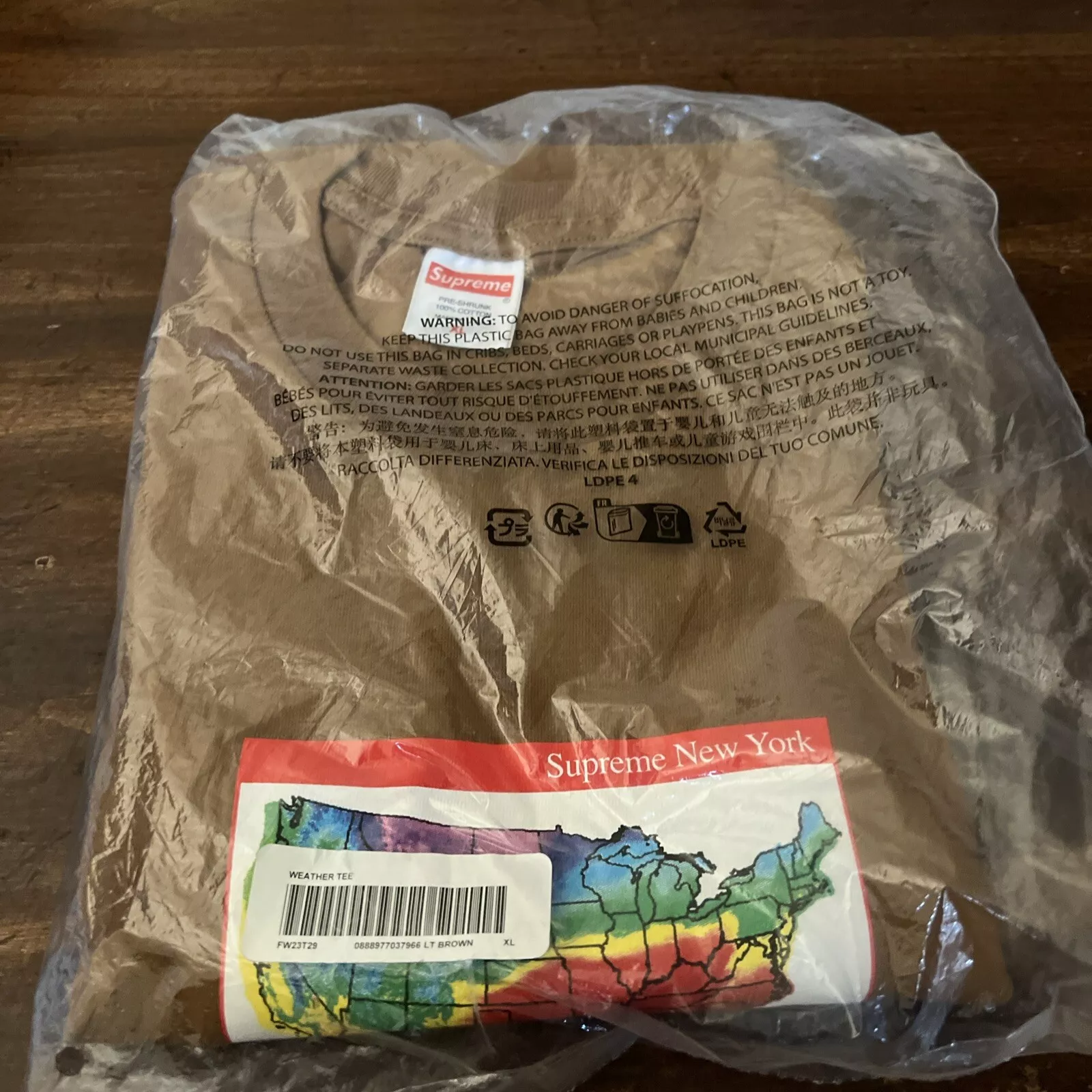 TEE SHIRT SUPREME WEATHER LT MARRON TAILLE XL (100% AUTHENTIQUE) NEUF FW23 SEMAINE 7