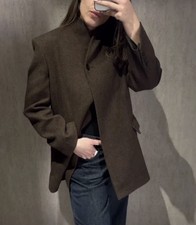 ZARA WOMAN FW25 BROWN HERRINGBONE WOOL BLEND BLAZER ZW COLLECTION 3736/258/700