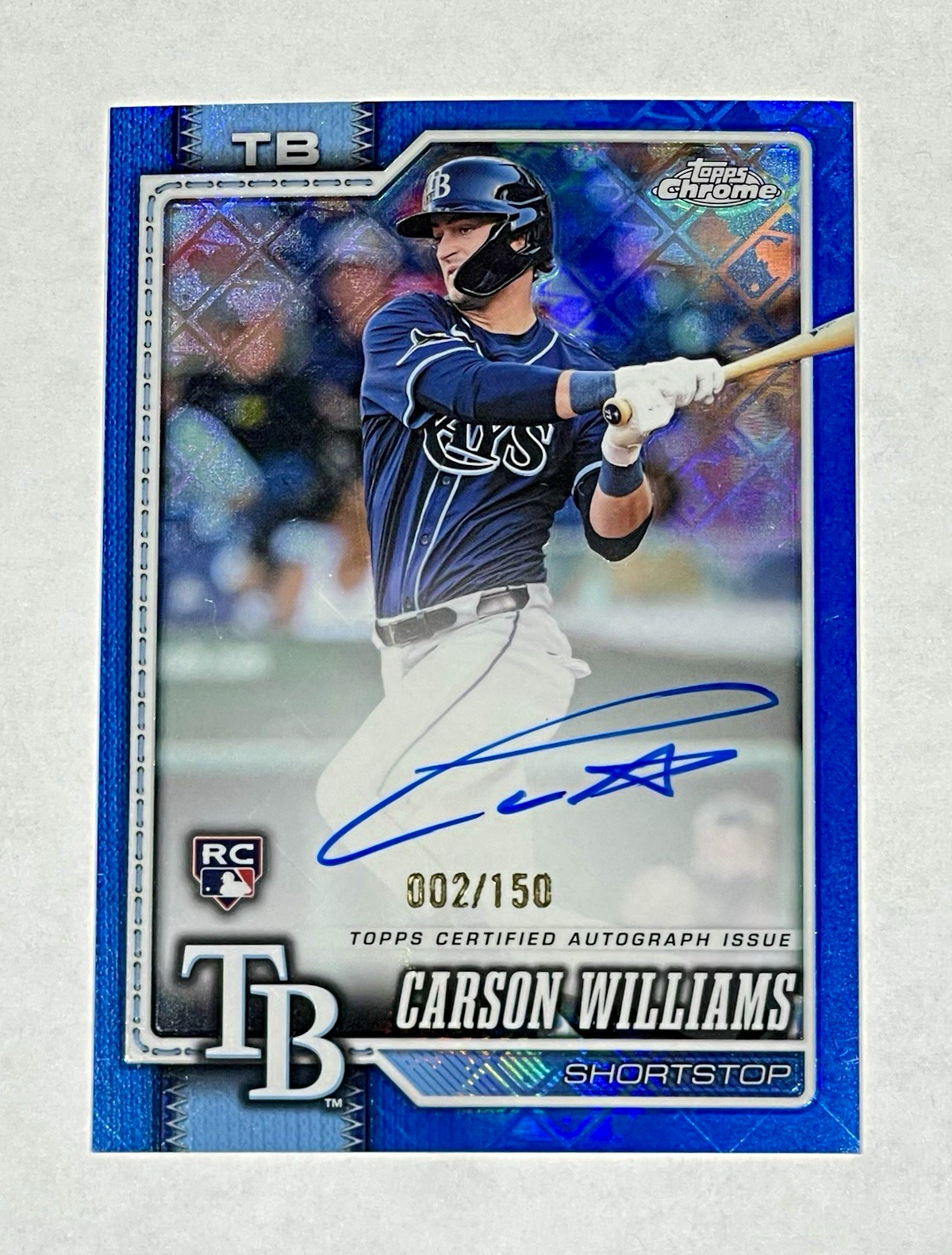 2026 Topps Chrome Carson Williams Rays Rookie Autographs Blue /150 RA-CWS