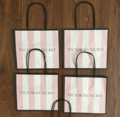 Lot of 4 NEW Victorias Secret VS Pink Stripe Paper Gift Bags Approx 8''x7''x4''