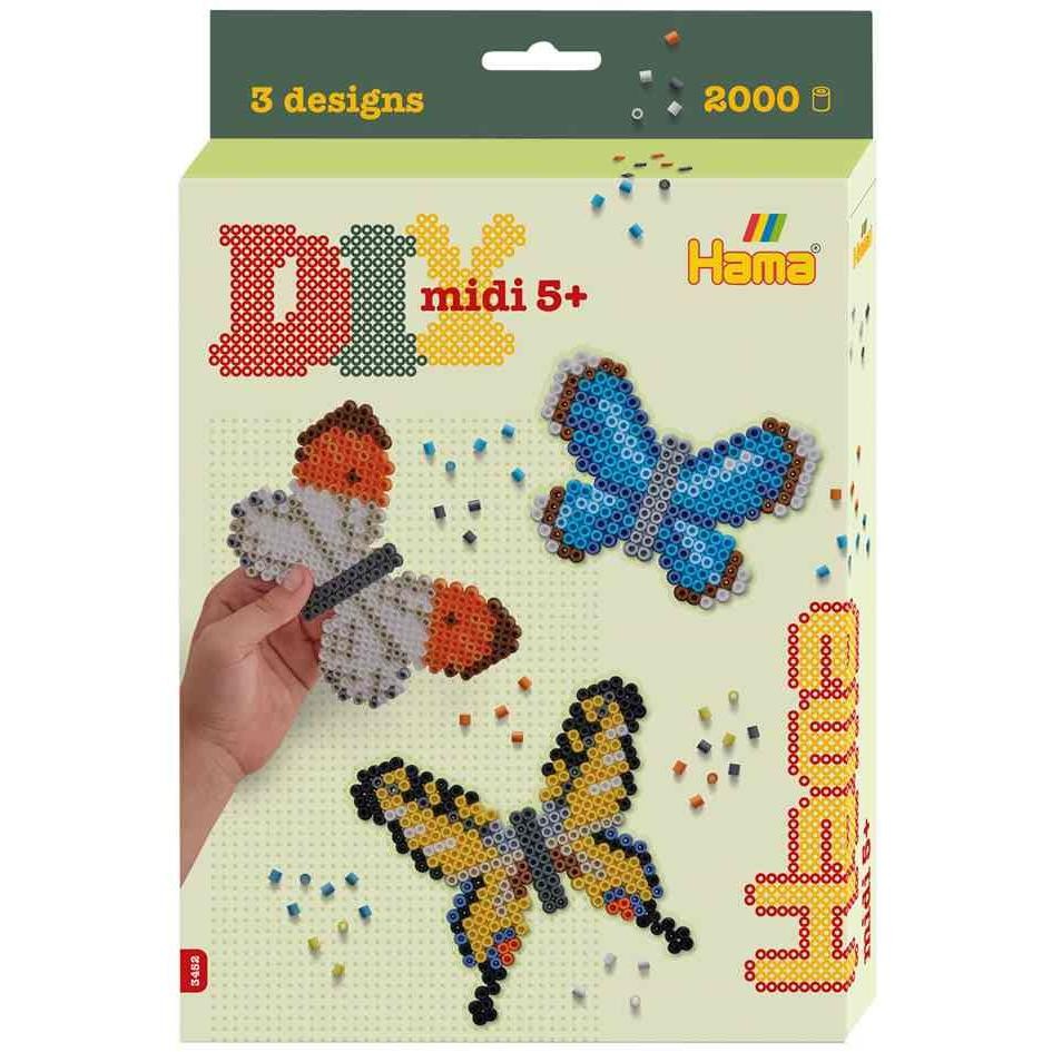 Hama Perles à repasser midi Papillons 3452, coffret cadeau créatif complet