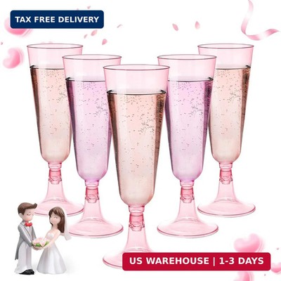 GuanQiao 40 Pack Pink Plastic Champagne Flutes, 5.5 Oz Clear Disposable Plastic