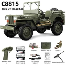 JJRC C8815 RC Car Jeep 1/10 4WD Military Truck Off-Road Climbing Car 2 Battery