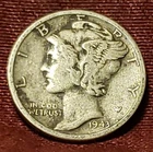 1943-S Mercury Dime 90% Silver Free Shipping