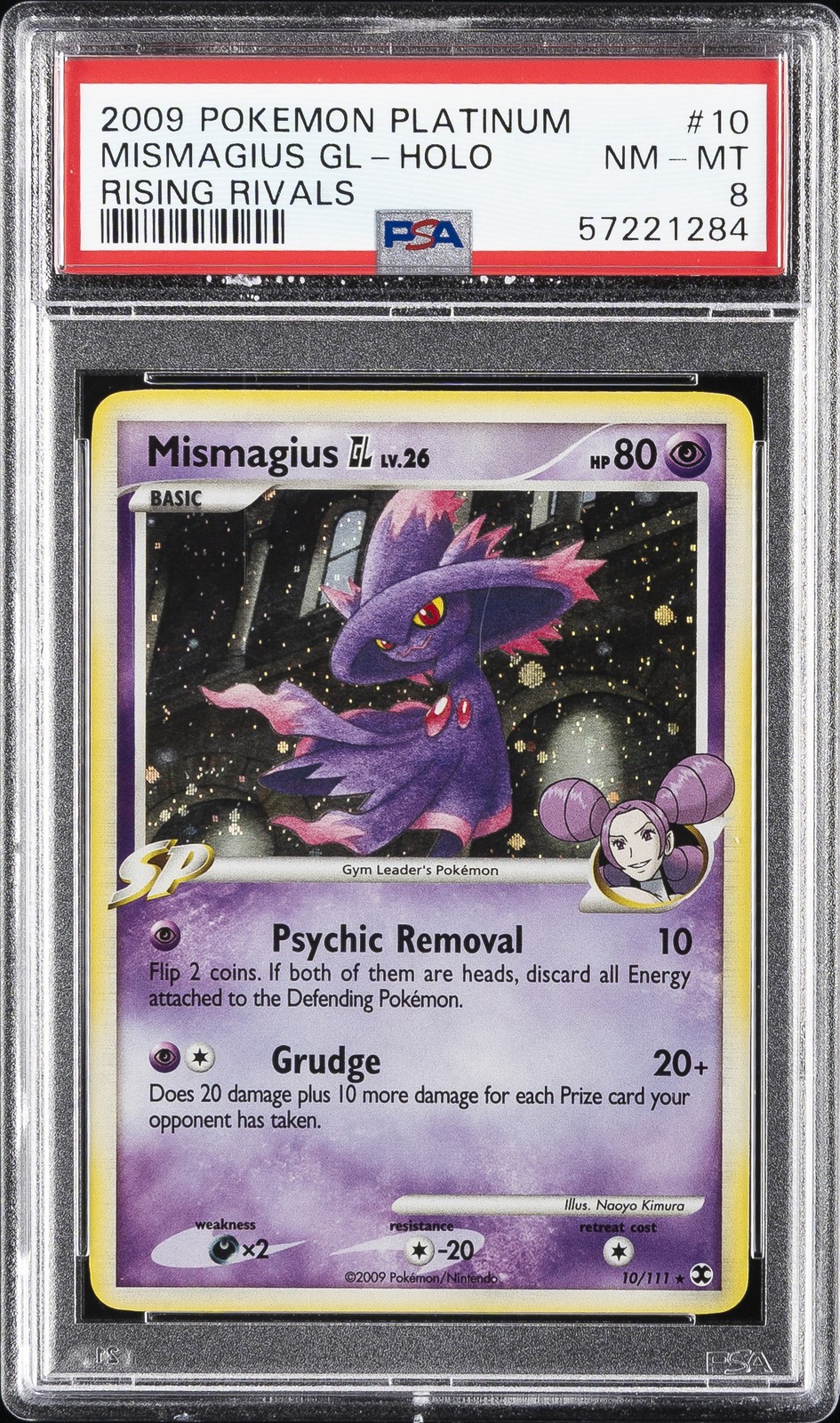 2009 POKEMON PLATINUM RISING RIVALS #10 MISMAGIUS GL-HOLO PSA 8