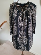 Lucky Brand Women's Plus 1X Top Tunic Black Tan 3/4 Sleeve