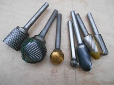 CARBIDE BURRS , LOT OF 7 , 1/4" SHANK ,  3/8" - 1" DIA. NOM.