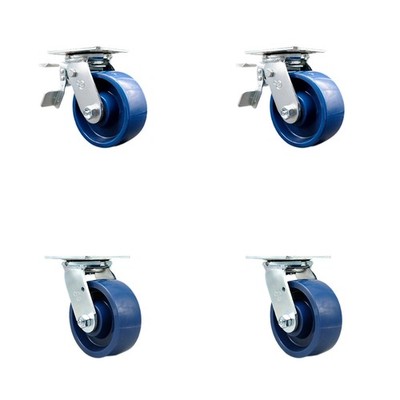 5 Inch Solid Polyurethane Caster Set with Ball Bearing 2 Total Lock Brake SCC