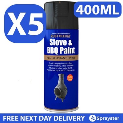 5 x Rust-Oleum Hochtemperatur Ofen & Grill Aerosol Sprühfarbe 650C Mattschwarz