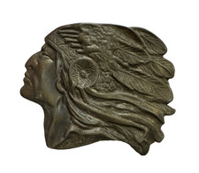 VTG Solid Brass Native American Indian Chief Head Dress Feather Belt Buckle