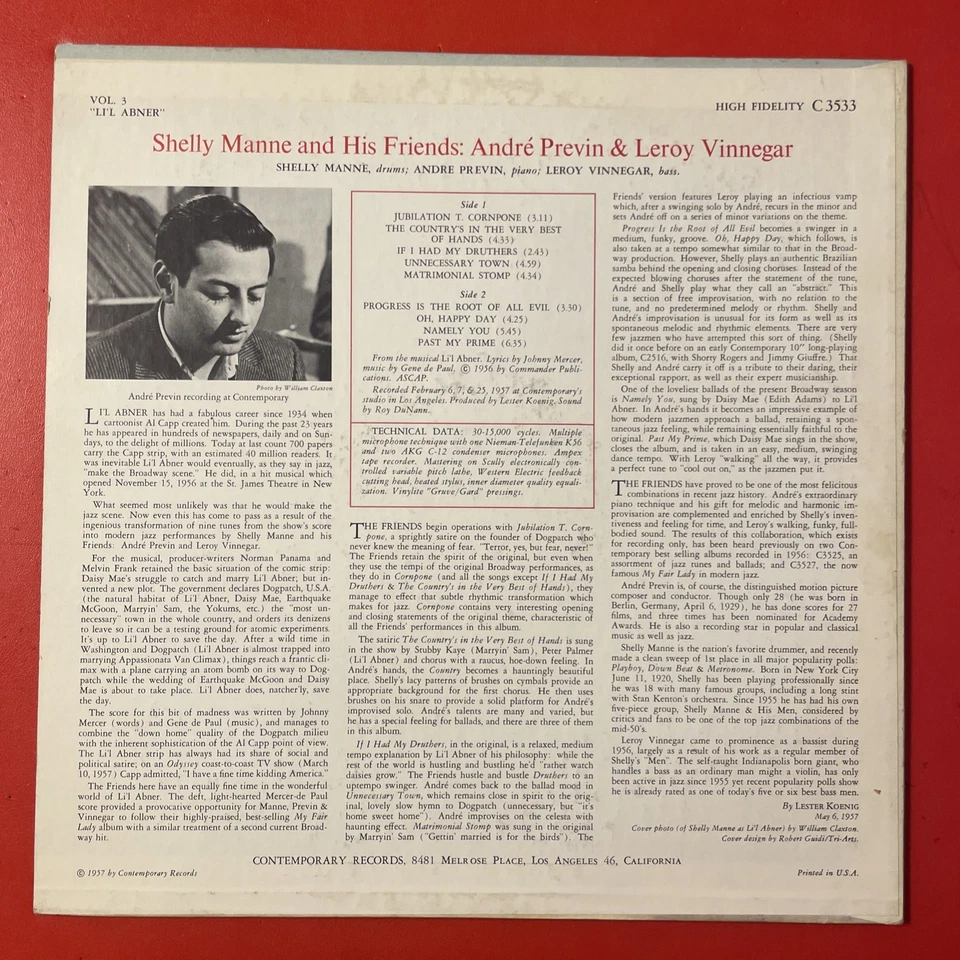 Shelly Manne & His Friends Jazz Songs From Li’l Abner LP Contemporary Mono M-!!! - Image 4 of 4