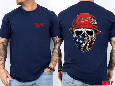 Milwaukee Tool Roughneck Skull America Flag T-Shirt, Unisex 2-Sided
