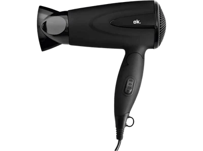 Secador-OK OHD 1222 B, 1200 W, Temperat ajustabl, 2vel, Plegabl, 50/60 Hz, Negro - Imagen 1 de 4