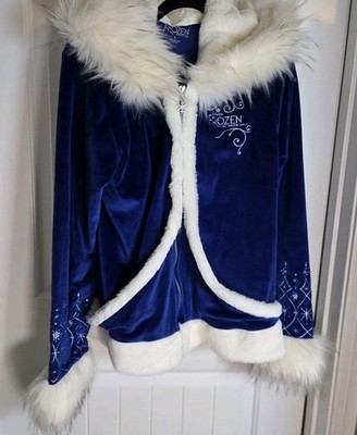 Frozen The Broadway Musical Elsa Womens Large Jacket Zip Hoodie Faux Fur Blue*