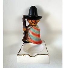 Vtg Dabs Japan Ceramic Sombrero Bandito Man Ashtray Incense Holder Mid Century