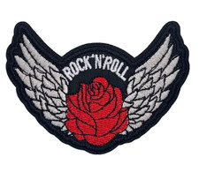      ROCK n ROLL - Wings  Red Rose - Embroidered Iron-On/Sew-On Patch