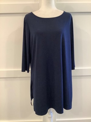 Susan Graver Women s 2 XL  Tunic Top 3/4 Sleeve Navy Blue Stretch